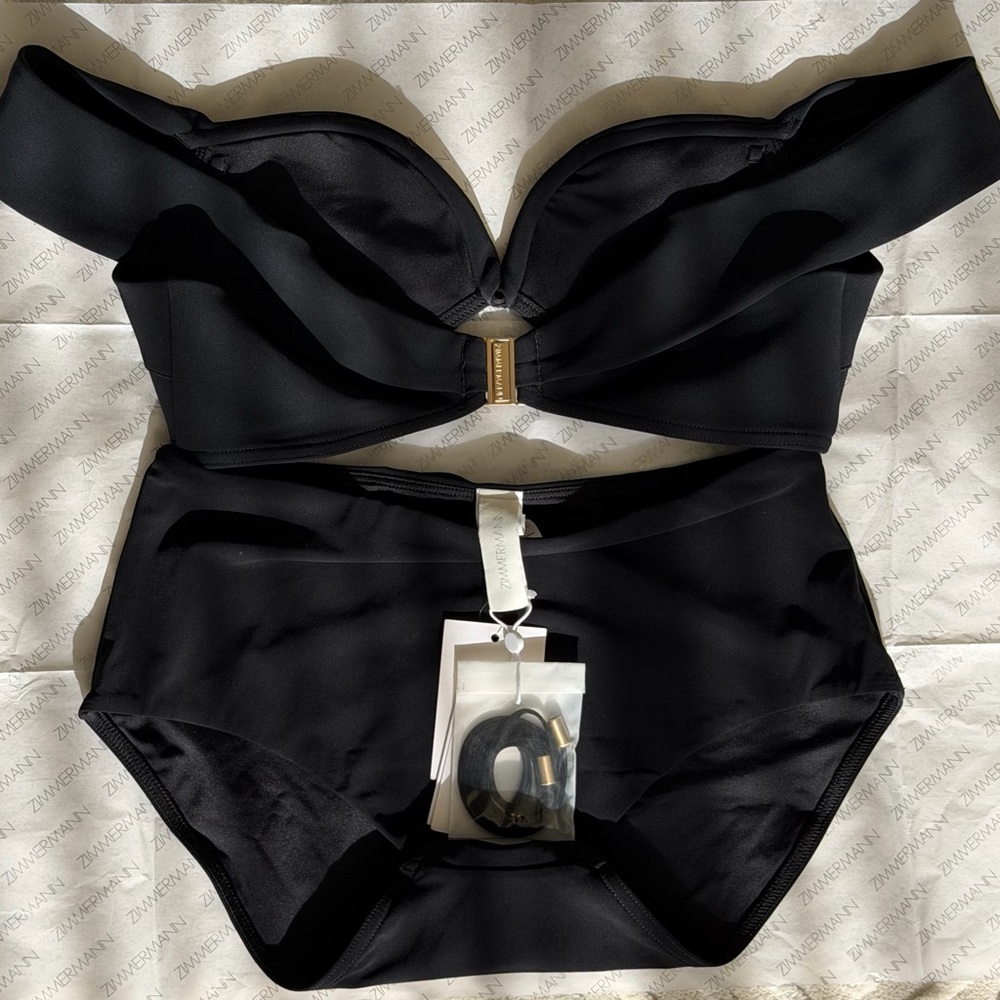 NWT Zimmermann Lexi Off Shoulder Sweetheart Neckline High-Waist Black Bikini Set - Picture 16 of 16